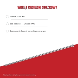 Wkręty konstrukcyjne B.PRO stożkowe 8x400 TX40 50szt